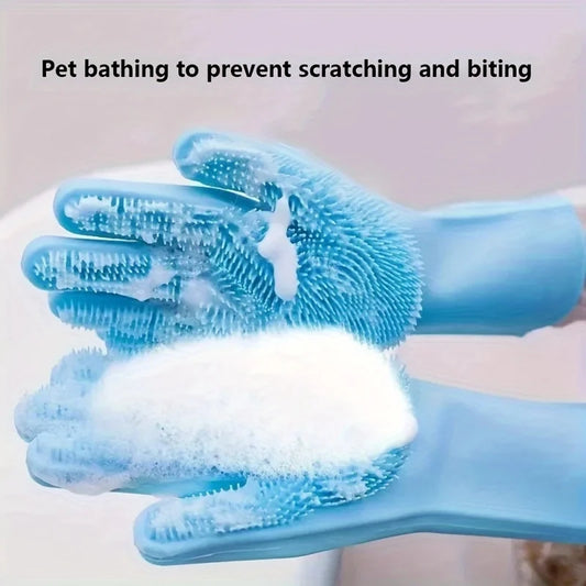 Pet Grooming Bath Gloves For Dog & Cat Shampoo Wash Silicone Scrubber Cleaner Hair Removal Sponge Tool