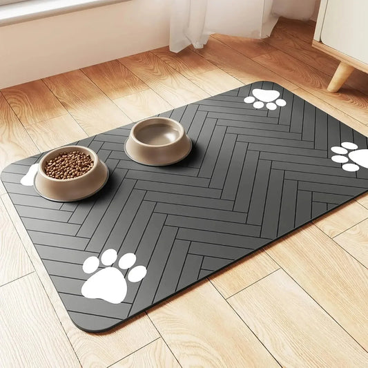 Quick Dry Absorbent Pet Feeding Mat | Rubber Non-Slip Bowl Placemat