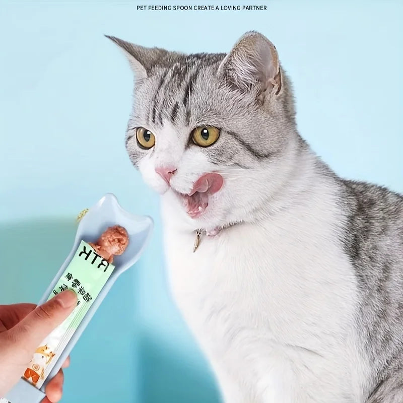 Cat Lickable Treat Squeeze Spoon | Wet Snack Feeder Tool