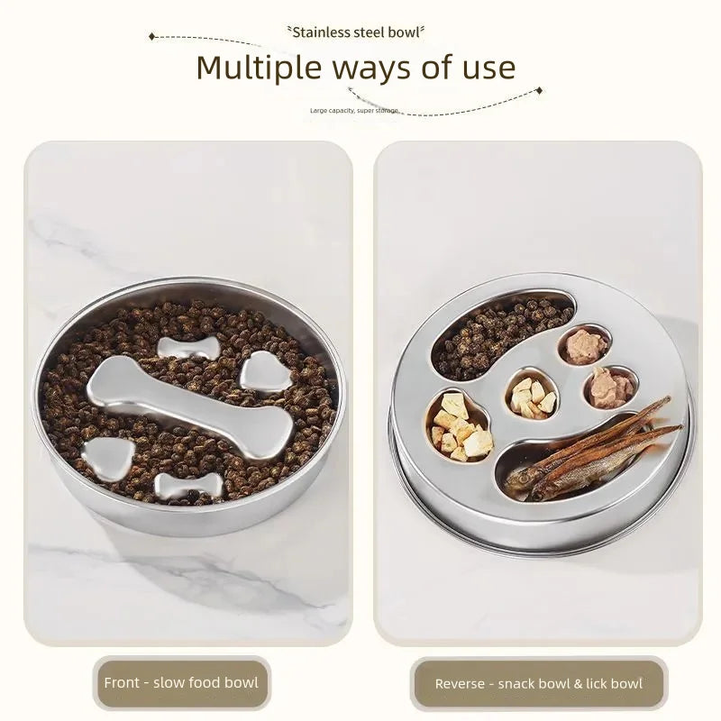 Stainless Steel Non-Slip Slow Feeder Bowl | Anti-Tip Dog & Cat Bowl