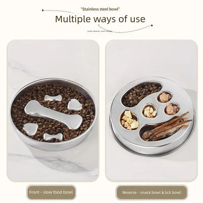 Stainless Steel Non-Slip Slow Feeder Bowl | Anti-Tip Dog & Cat Bowl
