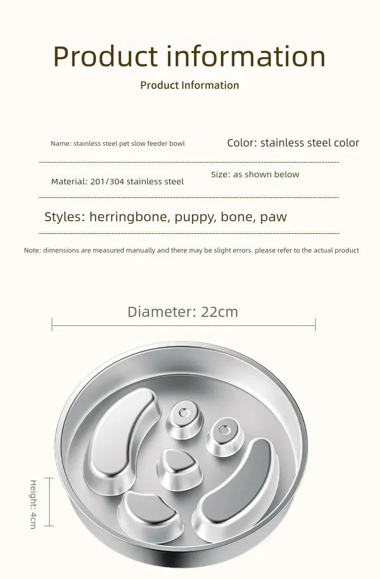 Stainless Steel Non-Slip Slow Feeder Bowl | Anti-Tip Dog & Cat Bowl