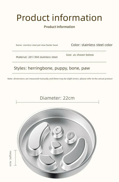 Stainless Steel Non-Slip Slow Feeder Bowl | Anti-Tip Dog & Cat Bowl