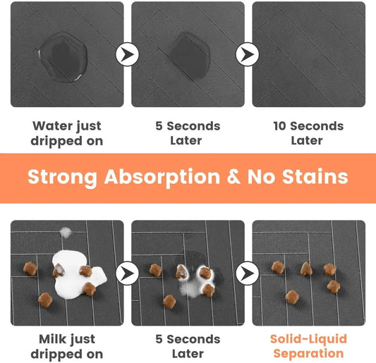Quick Dry Absorbent Pet Feeding Mat | Rubber Non-Slip Bowl Placemat