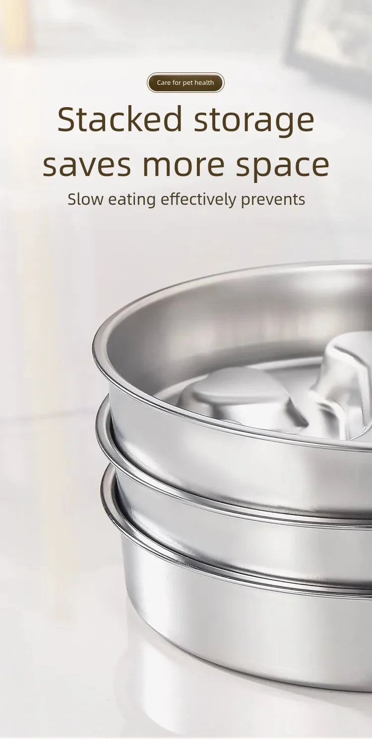 Stainless Steel Non-Slip Slow Feeder Bowl | Anti-Tip Dog & Cat Bowl