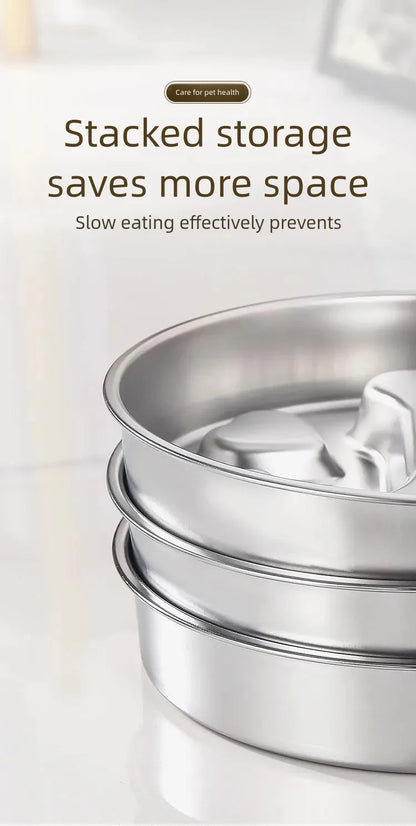 Stainless Steel Non-Slip Slow Feeder Bowl | Anti-Tip Dog & Cat Bowl