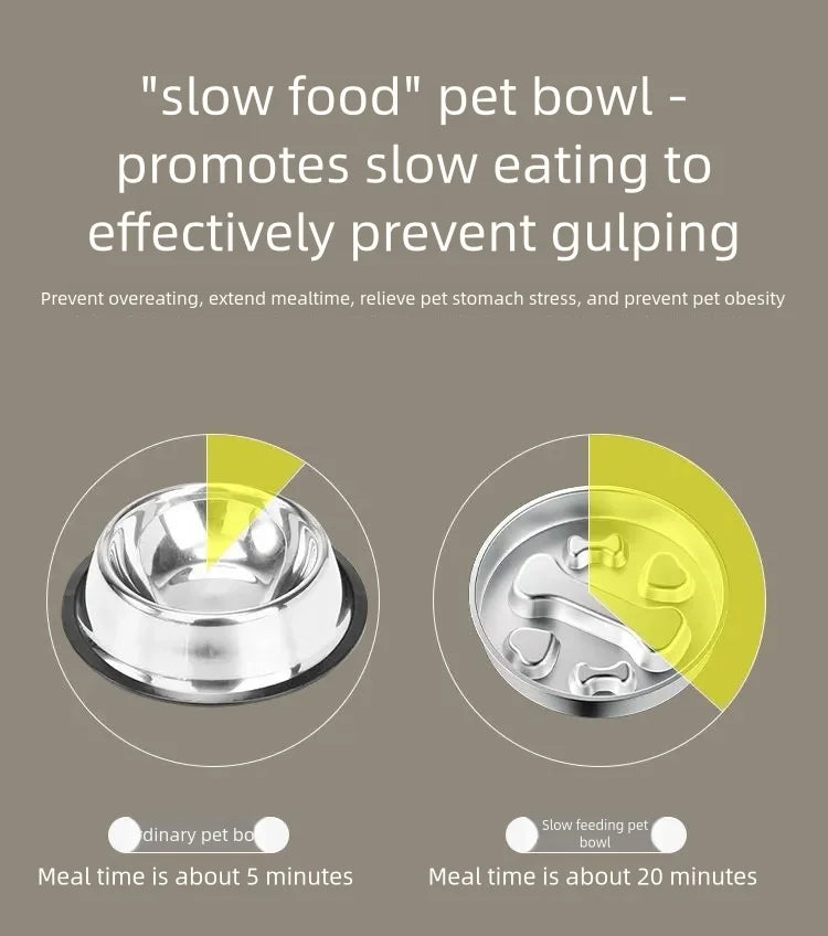 Stainless Steel Non-Slip Slow Feeder Bowl | Anti-Tip Dog & Cat Bowl