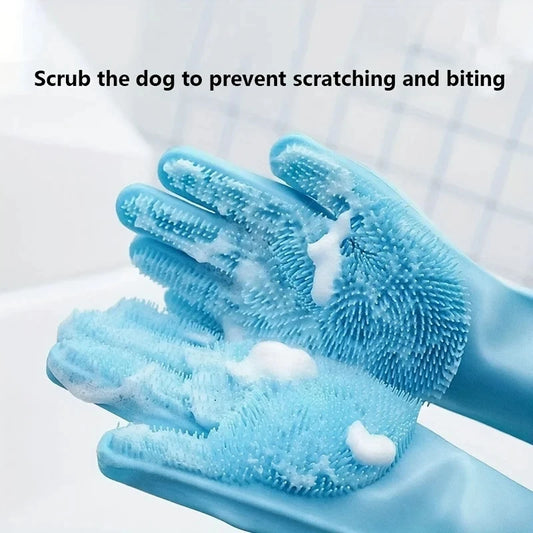 Pet Grooming Bath Gloves For Dog & Cat Shampoo Wash Silicone Scrubber Cleaner Hair Removal Sponge Tool