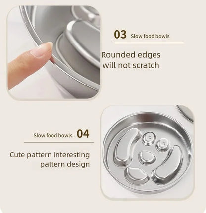 Stainless Steel Non-Slip Slow Feeder Bowl | Anti-Tip Dog & Cat Bowl