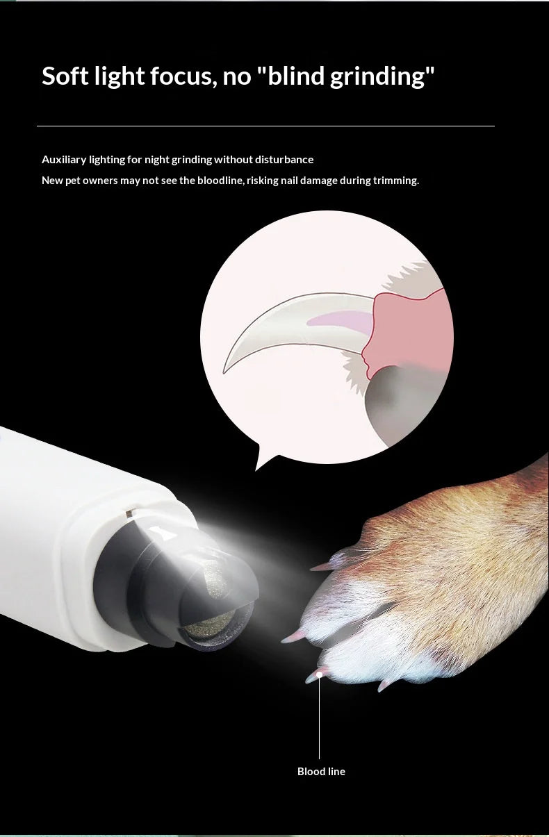 Rechargeable LED Pet Nail Grinder | Quiet Dog & Cat Claw Trimmer