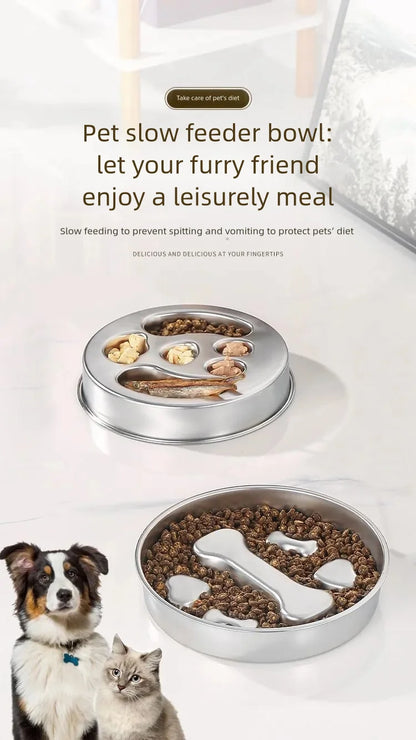 Stainless Steel Non-Slip Slow Feeder Bowl | Anti-Tip Dog & Cat Bowl