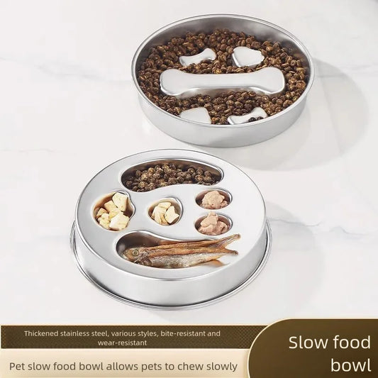 Stainless steel slow feeder bowl, non-slip pet food bowl, anti-tipping thickened large capacity dog bowl, cat bowl, slow feeding
