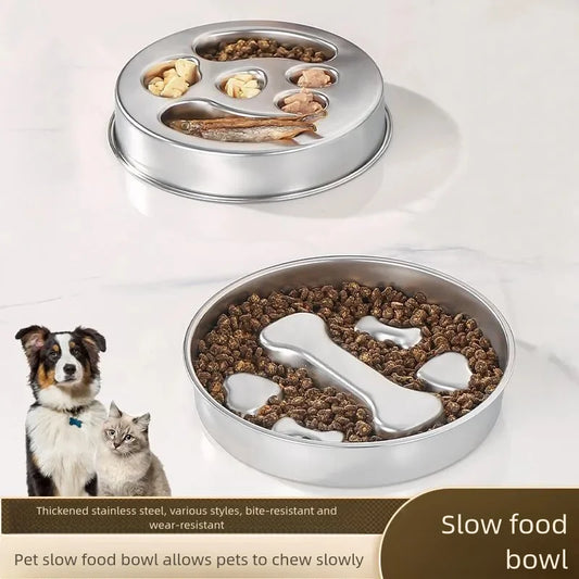 Stainless steel slow feeder bowl, non-slip pet food bowl, anti-tipping thickened large capacity dog bowl, cat bowl, slow feeding