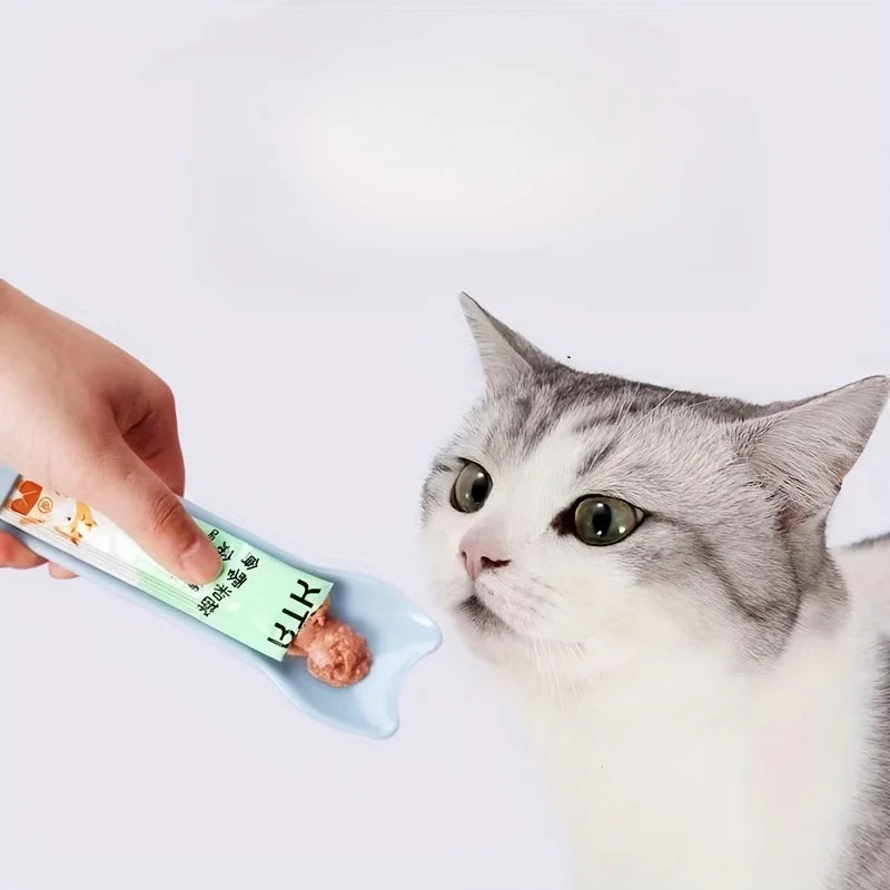 Cat Lickable Treat Squeeze Spoon | Wet Snack Feeder Tool