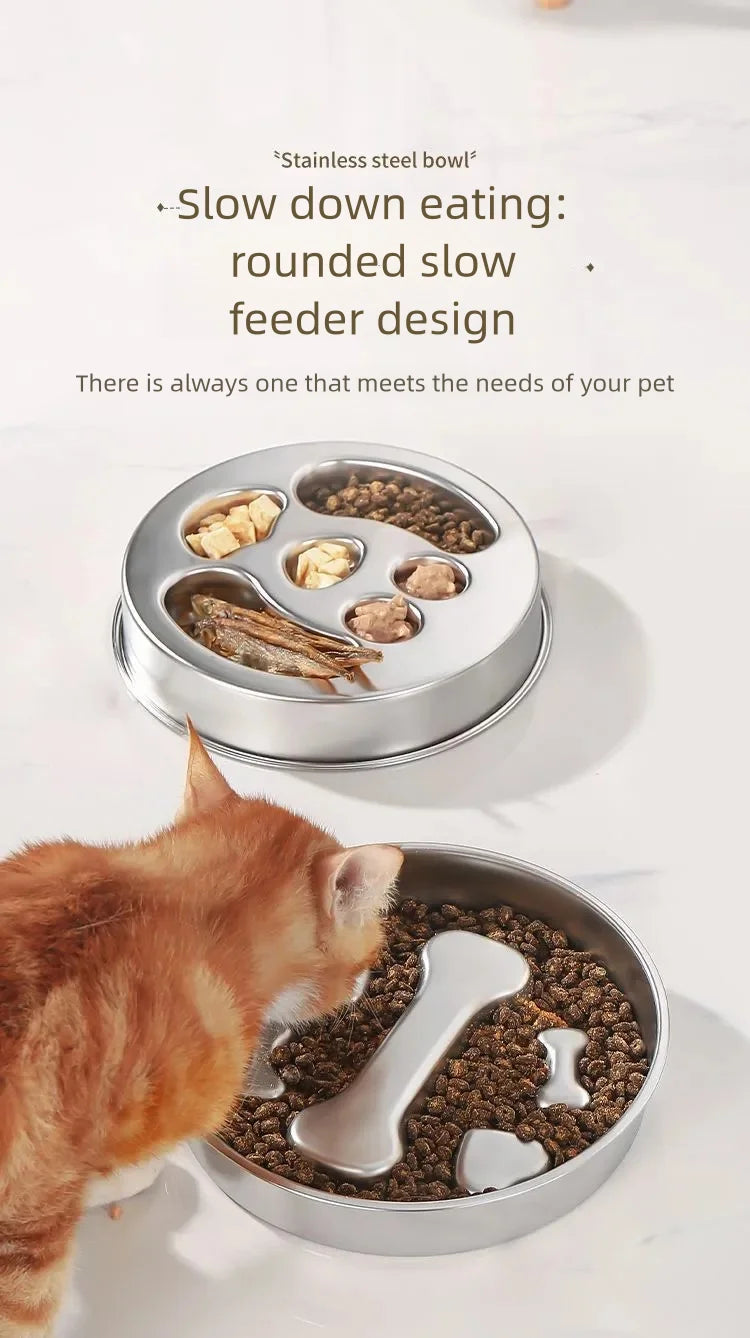 Stainless Steel Non-Slip Slow Feeder Bowl | Anti-Tip Dog & Cat Bowl