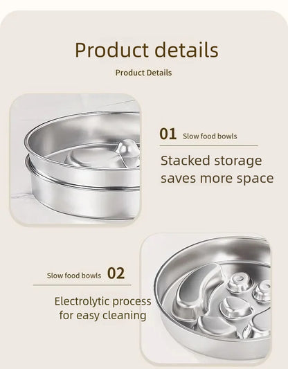 Stainless Steel Non-Slip Slow Feeder Bowl | Anti-Tip Dog & Cat Bowl