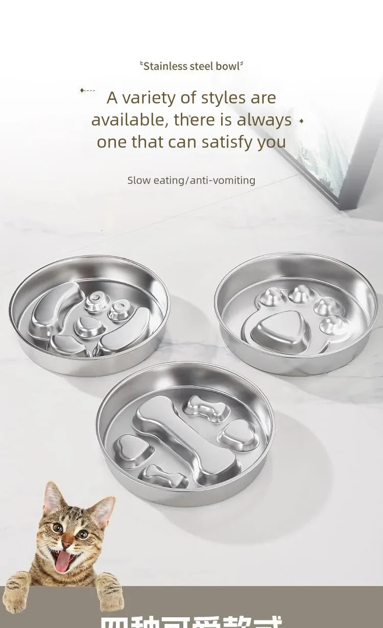 Stainless Steel Non-Slip Slow Feeder Bowl | Anti-Tip Dog & Cat Bowl