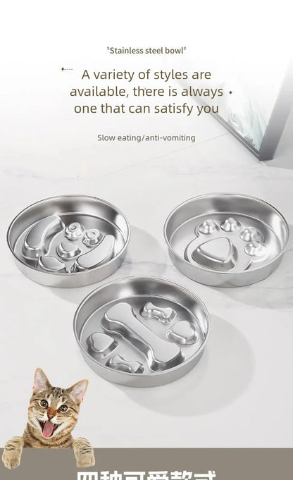 Stainless Steel Non-Slip Slow Feeder Bowl | Anti-Tip Dog & Cat Bowl